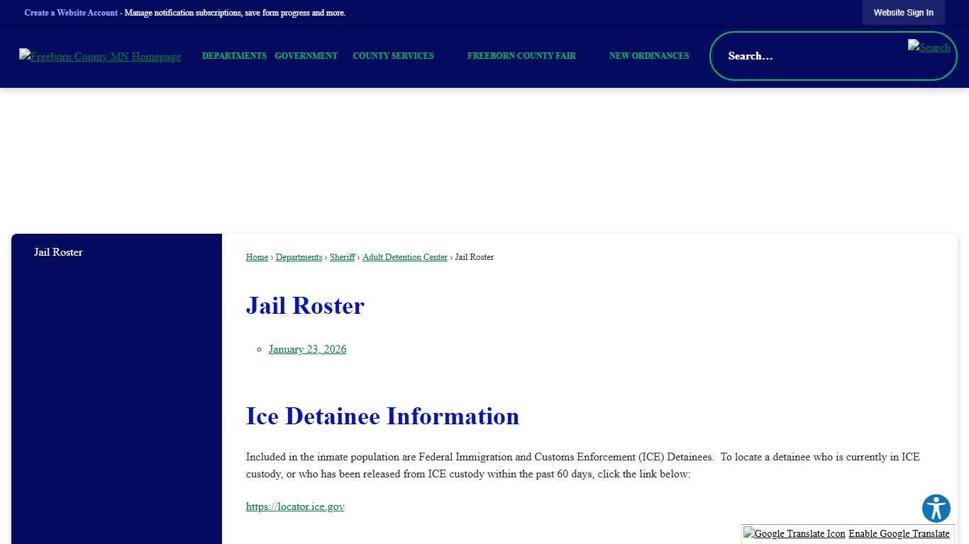 Jail Roster Freeborn County, MN - Official Website