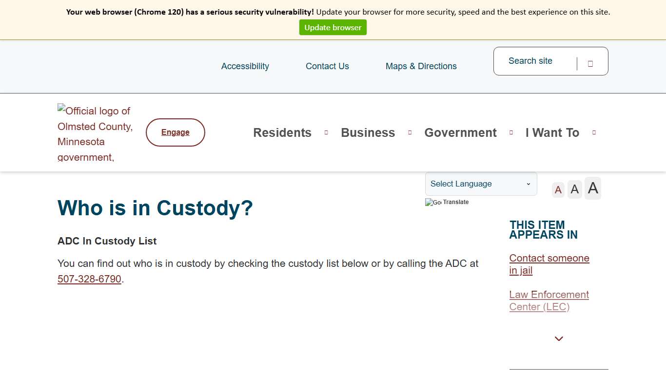 Who is in Custody? Olmsted County, MN
